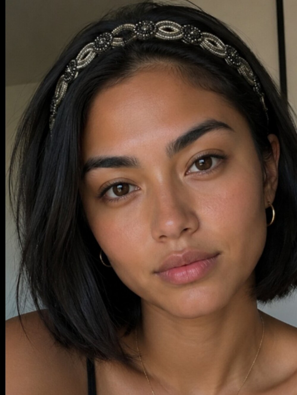 Anthropologie Elegant Beaded Headband - Black and Gold